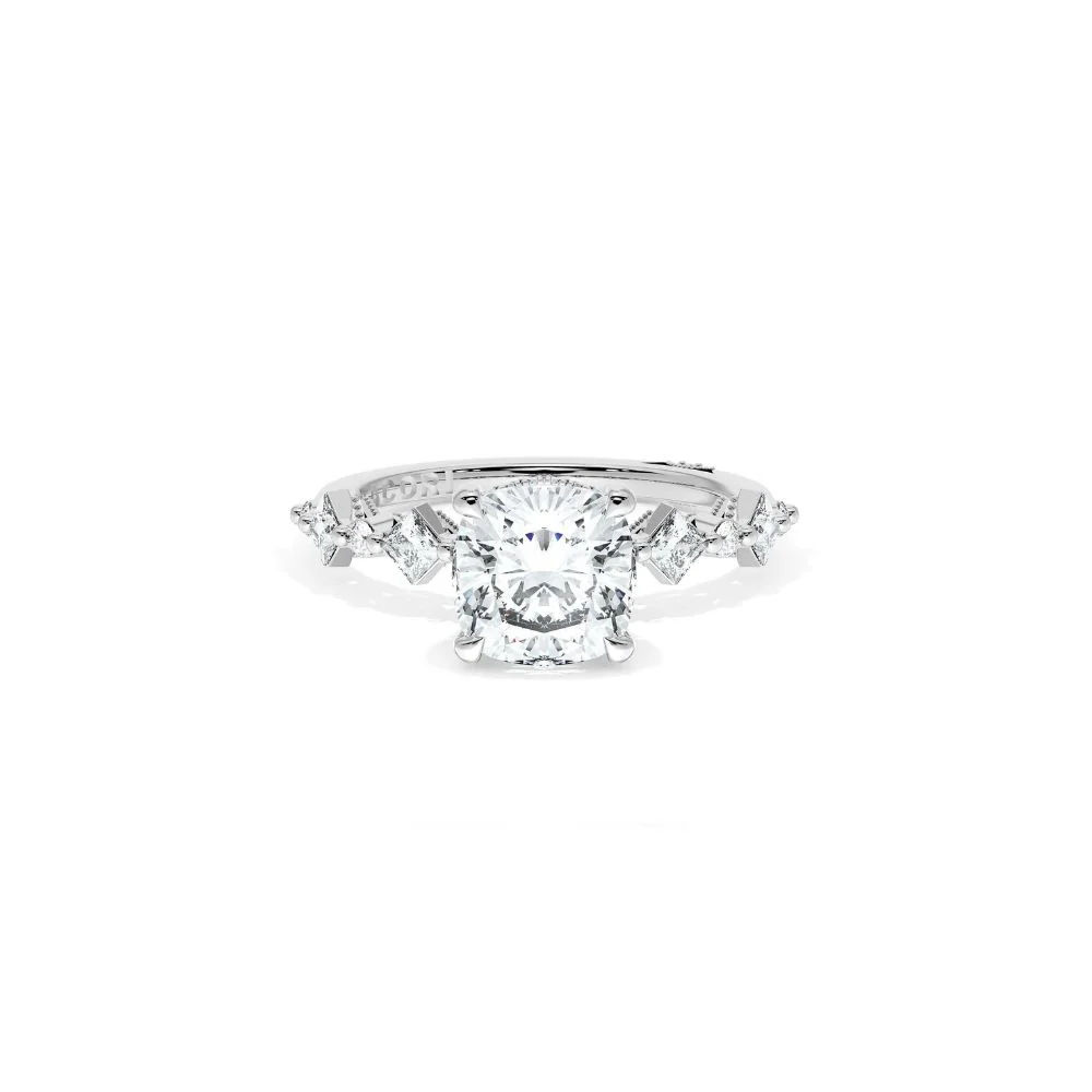 Sculpted Crescent Solitaire Engagement Ring with Alternating Carre & Round Diamond Band - Image 21