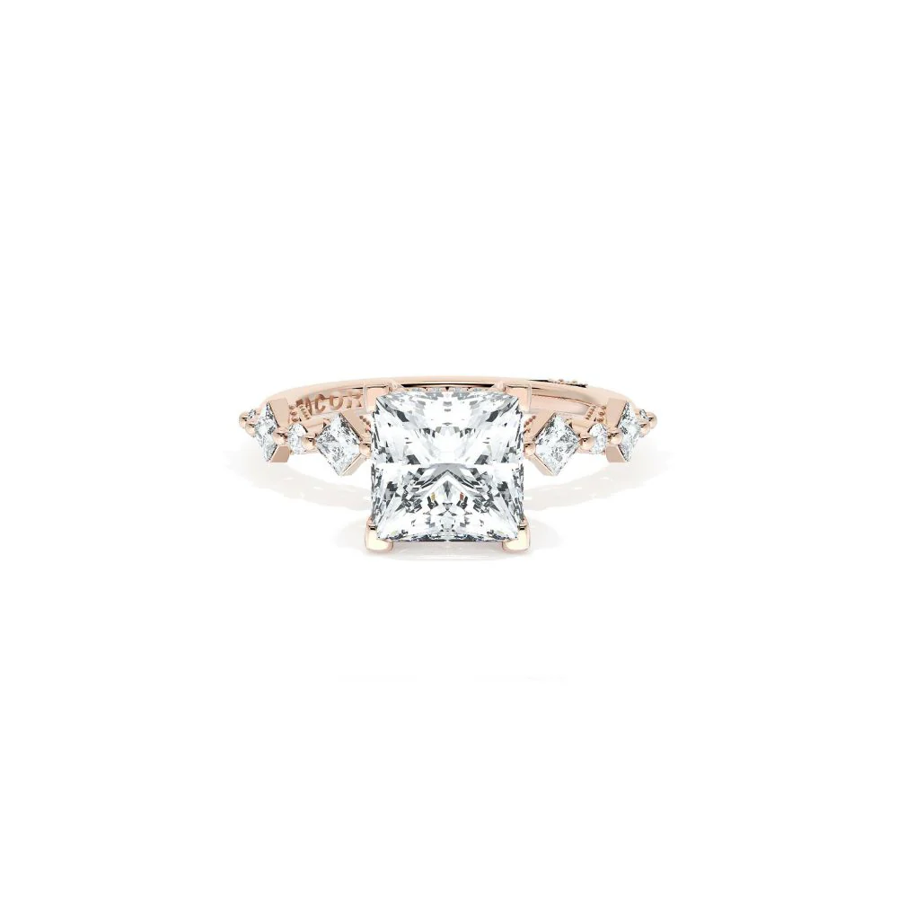 Sculpted Crescent Solitaire Engagement Ring with Alternating Carre & Round Diamond Band - Image 22
