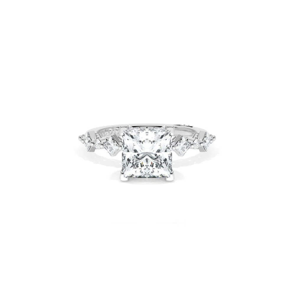 Sculpted Crescent Solitaire Engagement Ring with Alternating Carre & Round Diamond Band - Image 24
