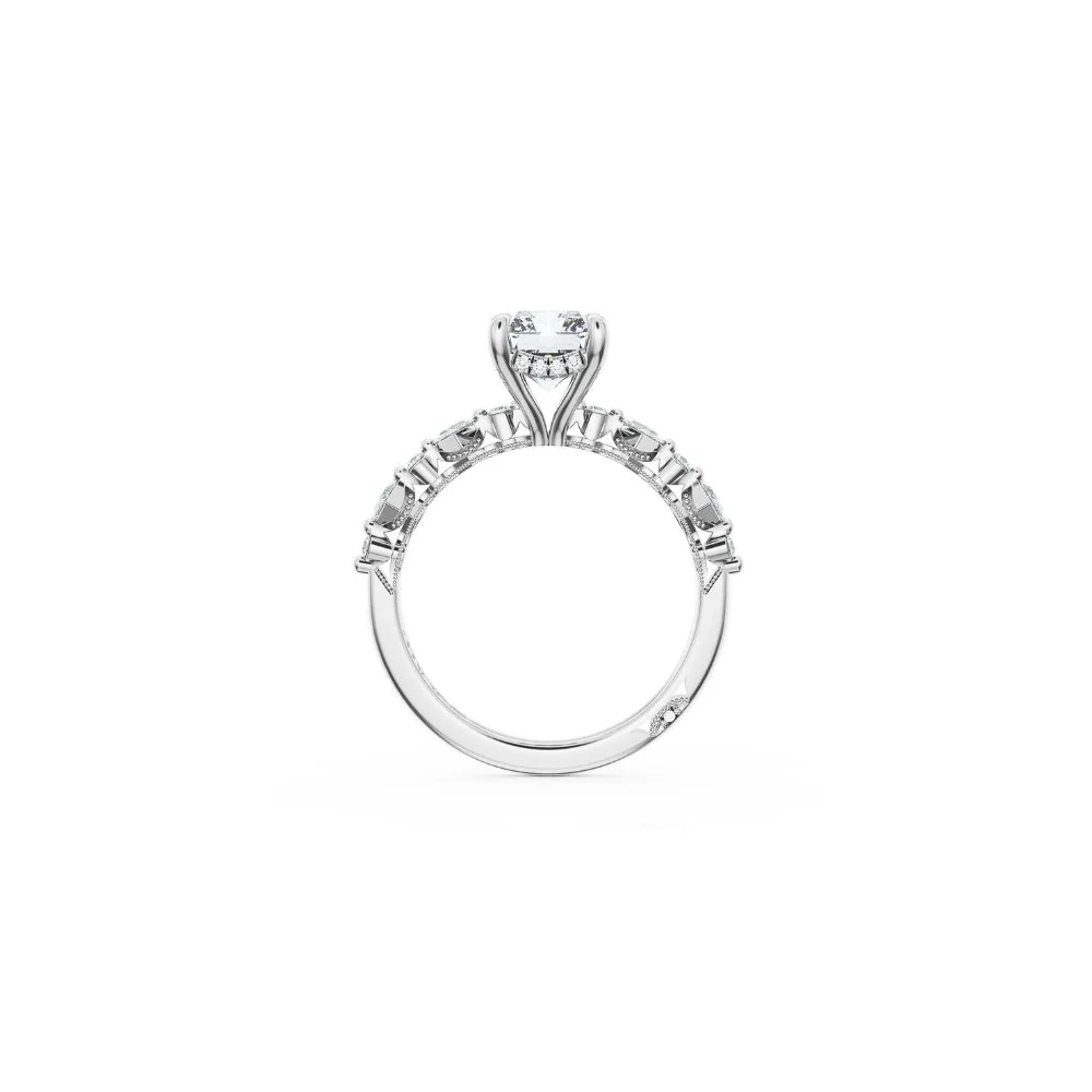Sculpted Crescent Solitaire Engagement Ring with Alternating Carre & Round Diamond Band - Image 3