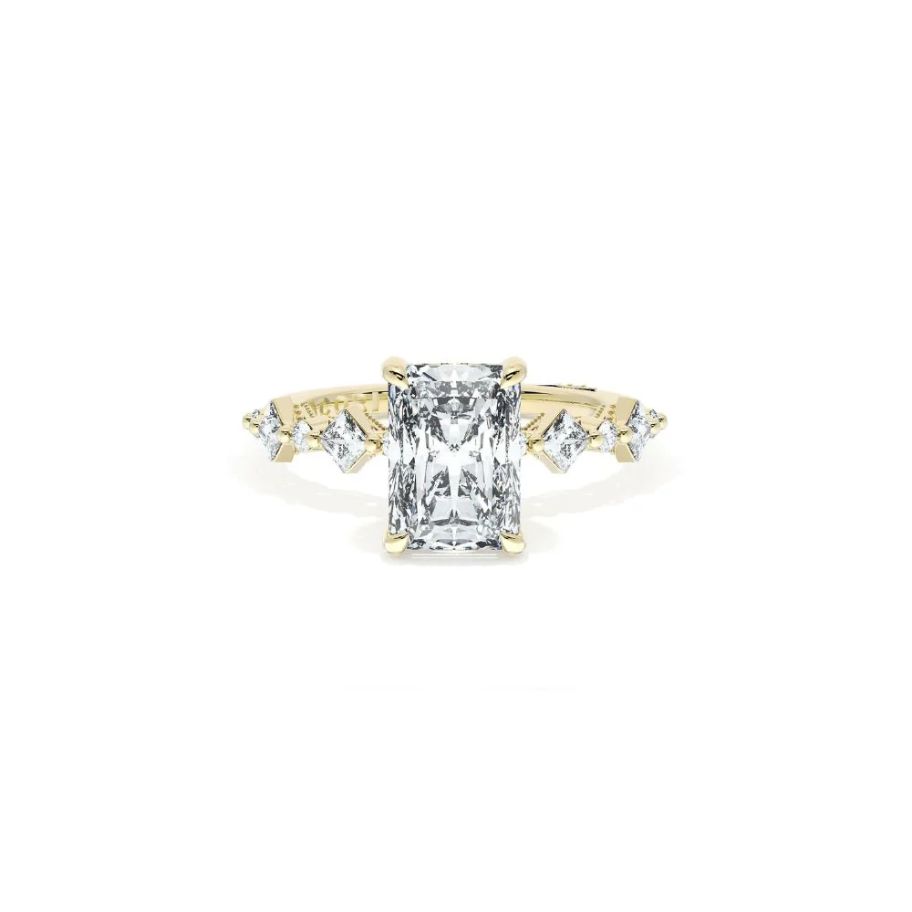 Sculpted Crescent Solitaire Engagement Ring with Alternating Carre & Round Diamond Band - Image 4