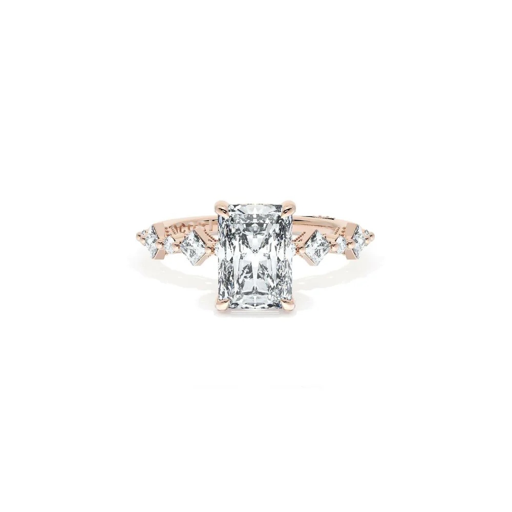 Sculpted Crescent Solitaire Engagement Ring with Alternating Carre & Round Diamond Band - Image 5