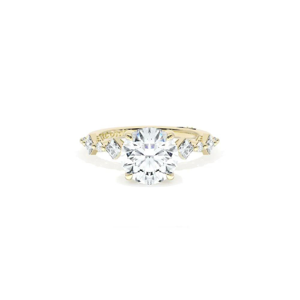 Sculpted Crescent Solitaire Engagement Ring with Alternating Carre & Round Diamond Band - Image 6