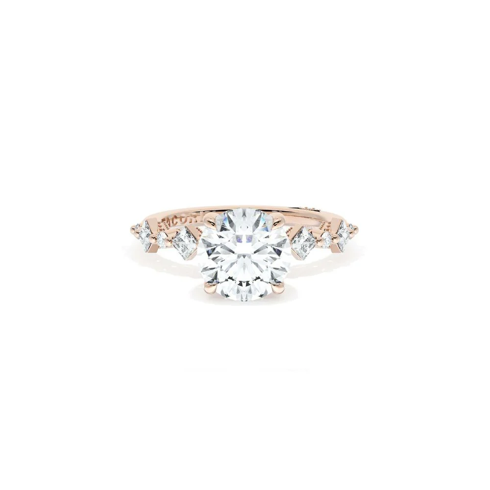 Sculpted Crescent Solitaire Engagement Ring with Alternating Carre & Round Diamond Band - Image 7