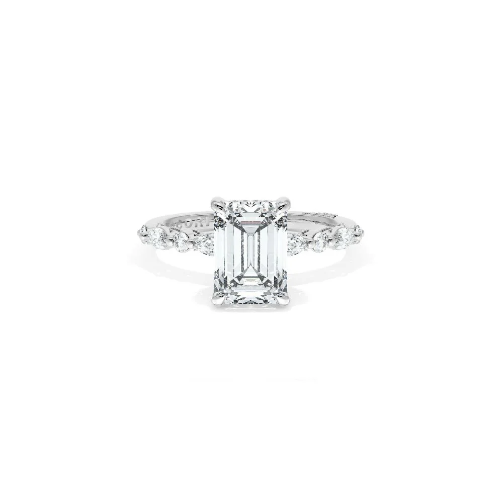 Sculpted Crescent Solitaire Engagement Ring with Alternating Marquise & Round Diamond Band - Image 11