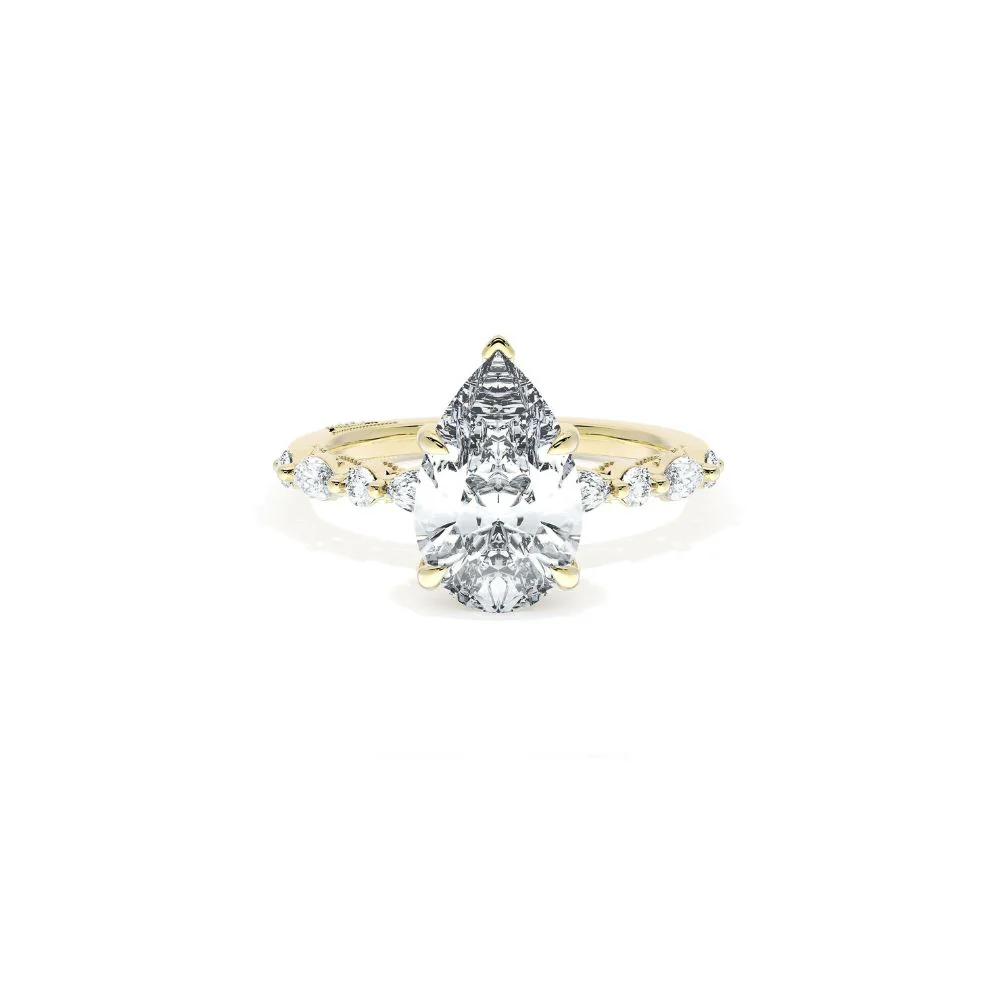 Sculpted Crescent Solitaire Engagement Ring with Alternating Marquise & Round Diamond Band - Image 13