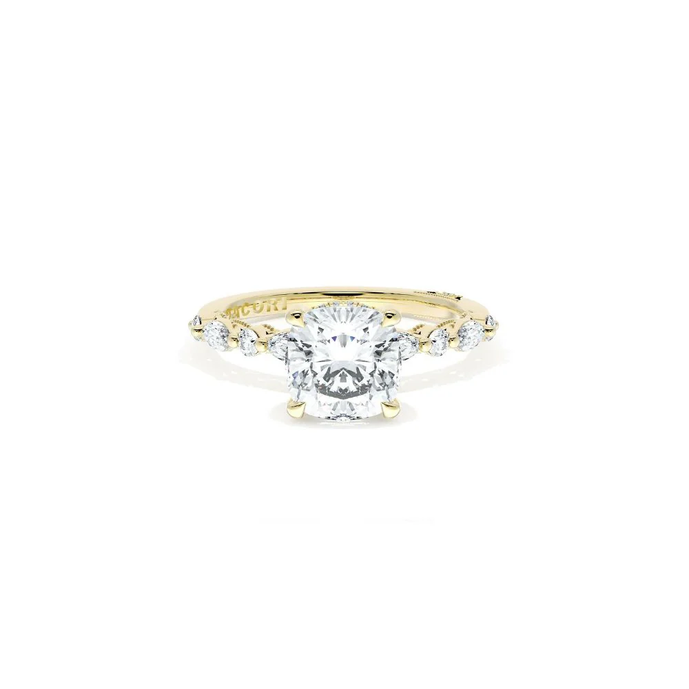Sculpted Crescent Solitaire Engagement Ring with Alternating Marquise & Round Diamond Band - Image 15