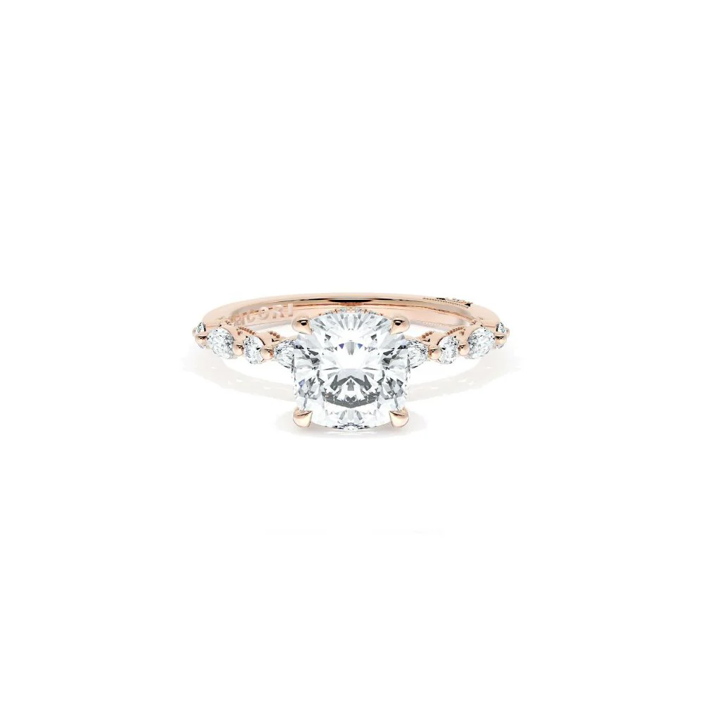 Sculpted Crescent Solitaire Engagement Ring with Alternating Marquise & Round Diamond Band - Image 16