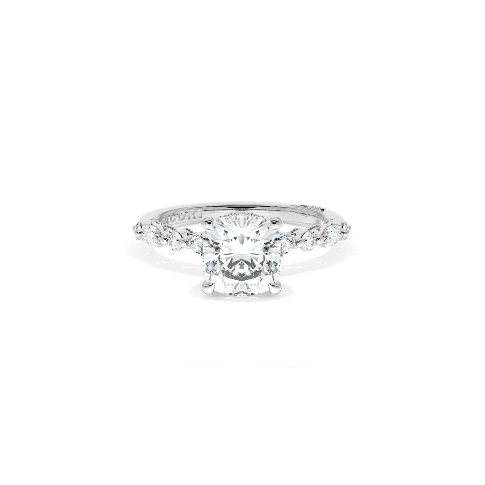 Sculpted Crescent Solitaire Engagement Ring with Alternating Marquise & Round Diamond Band - Image 17