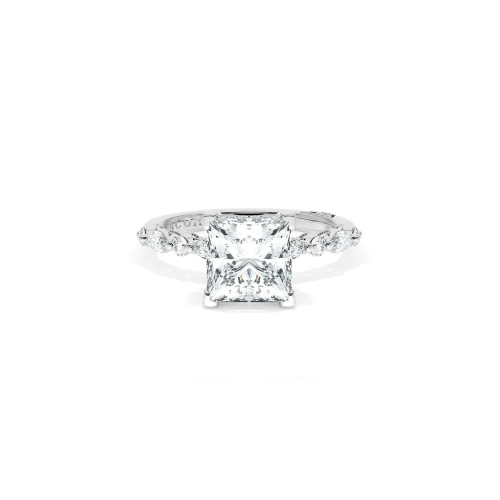 Sculpted Crescent Solitaire Engagement Ring with Alternating Marquise & Round Diamond Band - Image 18