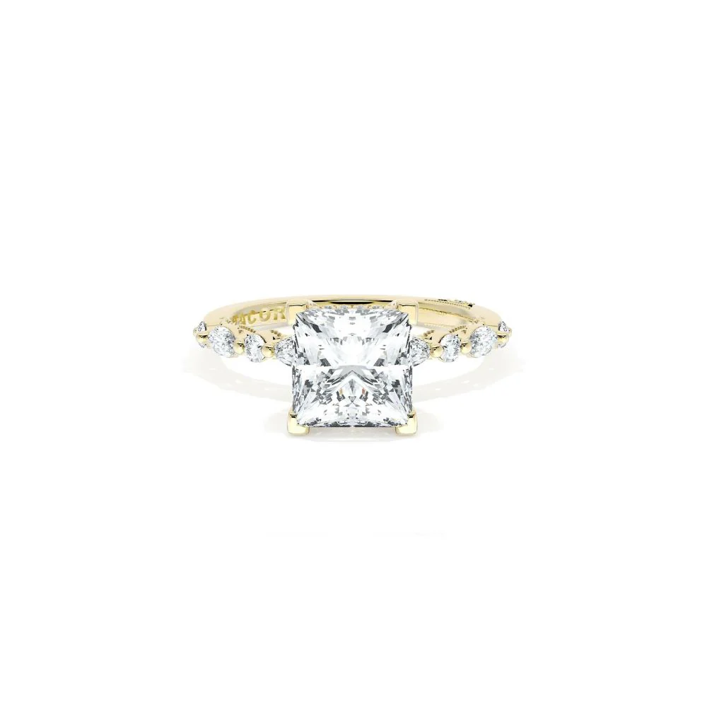 Sculpted Crescent Solitaire Engagement Ring with Alternating Marquise & Round Diamond Band - Image 19