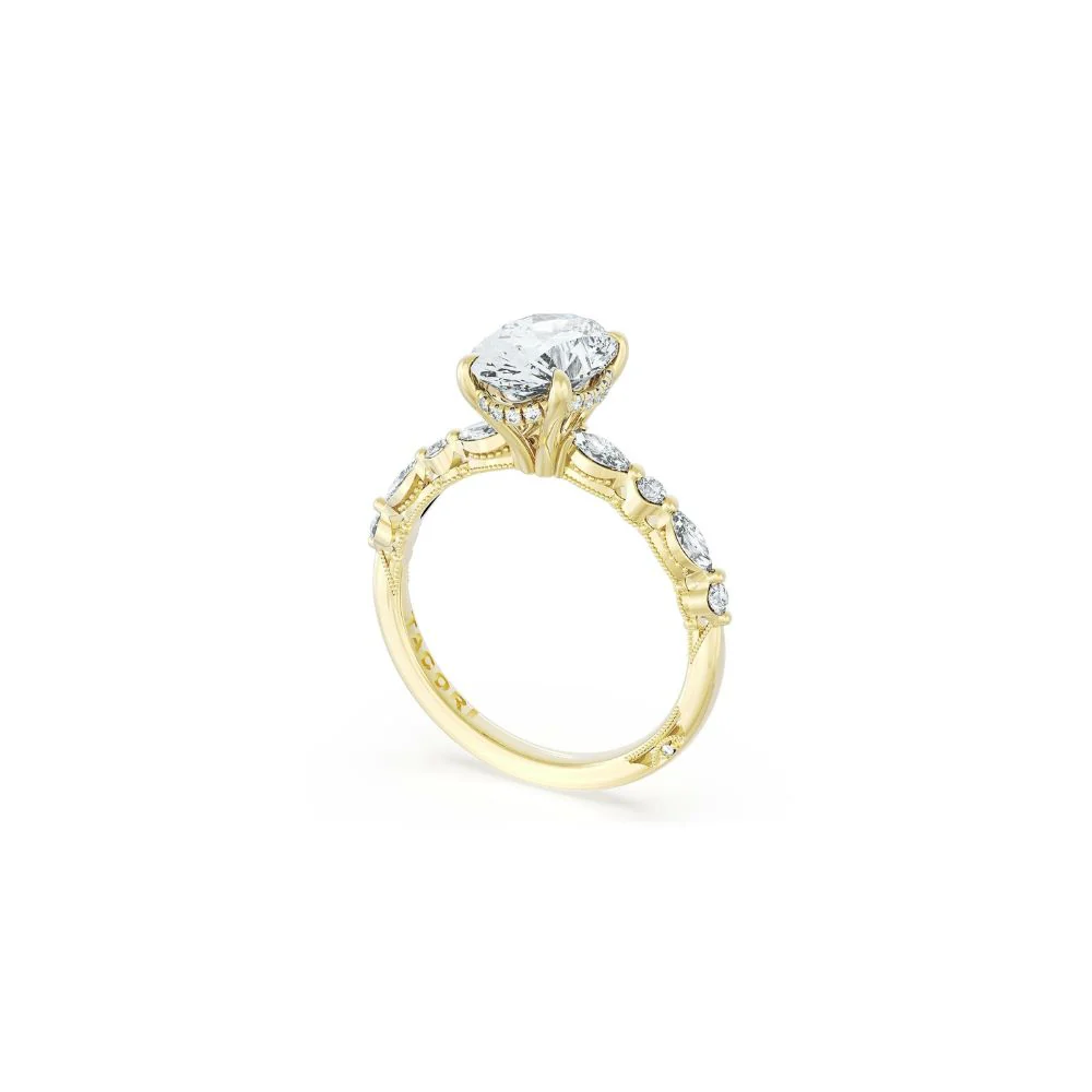 Sculpted Crescent Solitaire Engagement Ring with Alternating Marquise & Round Diamond Band - Image 2