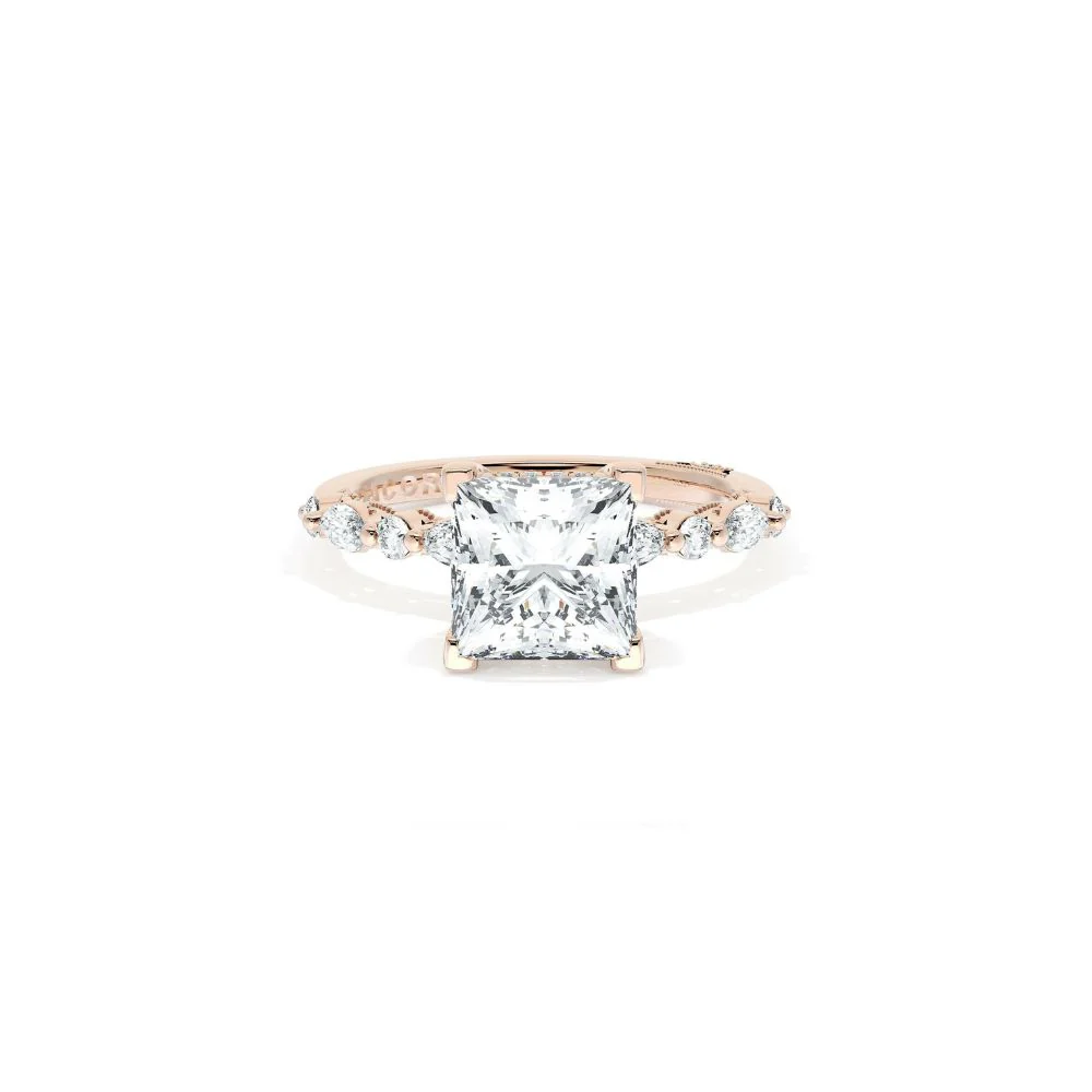 Sculpted Crescent Solitaire Engagement Ring with Alternating Marquise & Round Diamond Band - Image 20