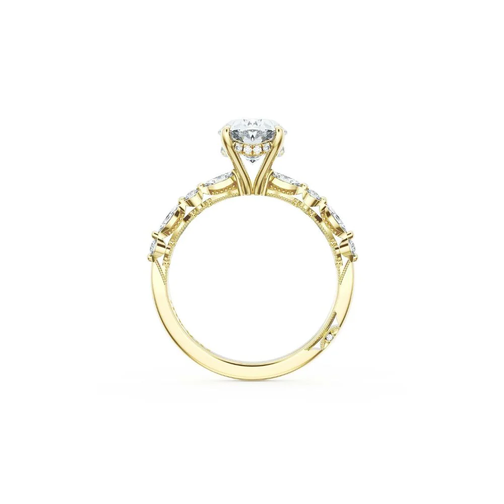 Sculpted Crescent Solitaire Engagement Ring with Alternating Marquise & Round Diamond Band - Image 3