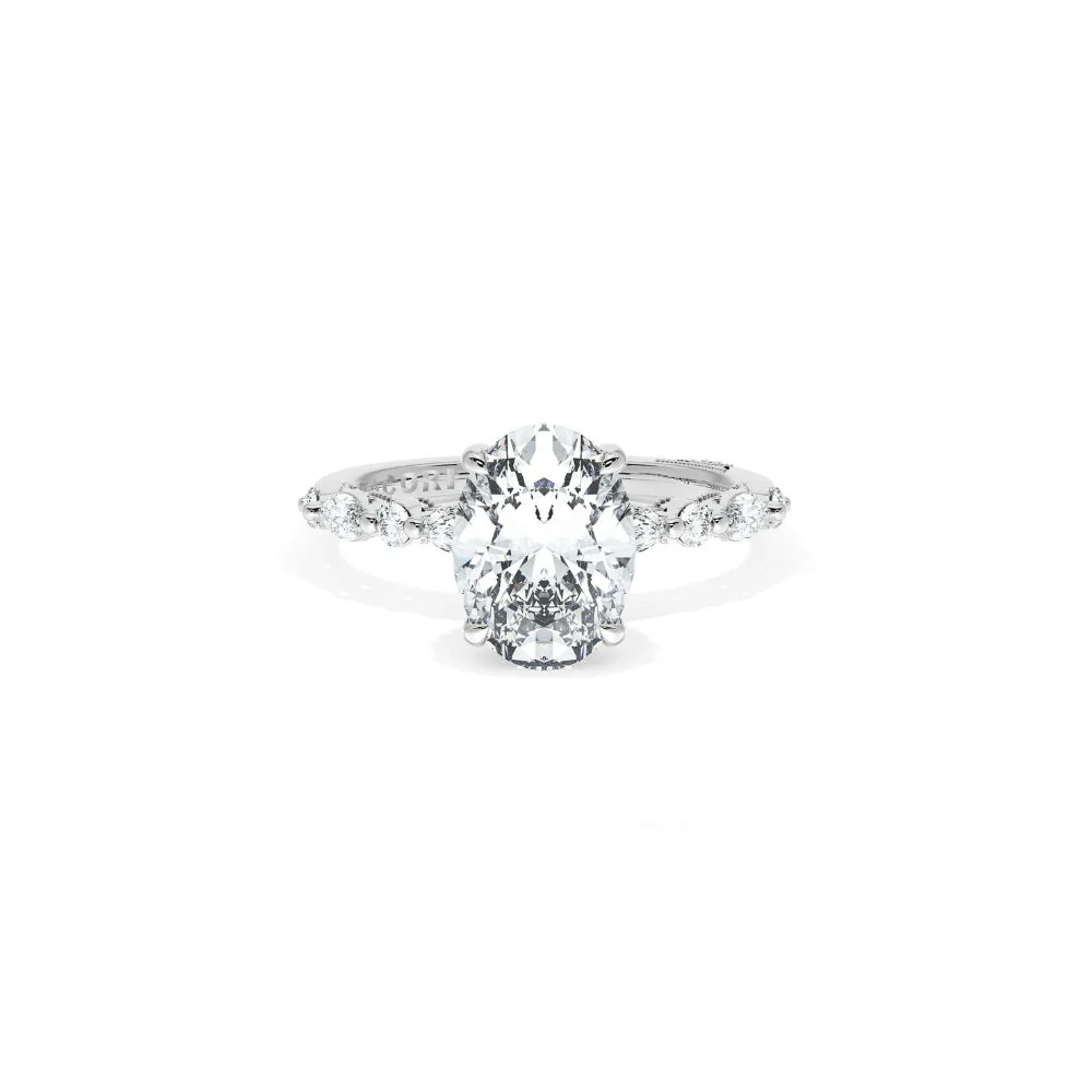 Sculpted Crescent Solitaire Engagement Ring with Alternating Marquise & Round Diamond Band - Image 4