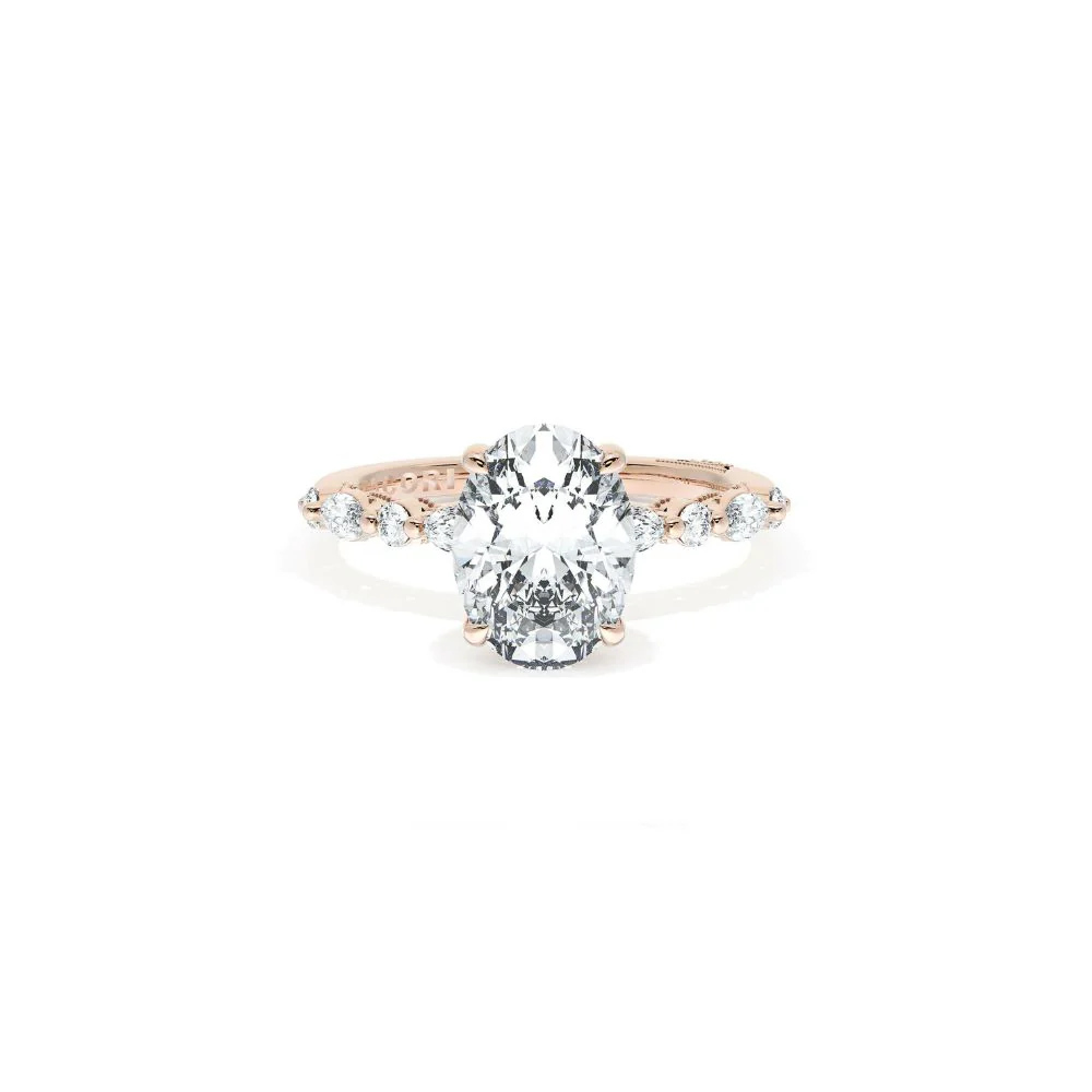 Sculpted Crescent Solitaire Engagement Ring with Alternating Marquise & Round Diamond Band - Image 5