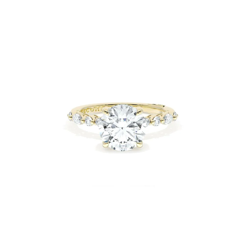 Sculpted Crescent Solitaire Engagement Ring with Alternating Marquise & Round Diamond Band - Image 6