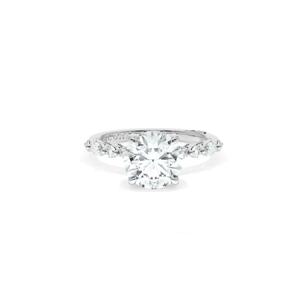 Sculpted Crescent Solitaire Engagement Ring with Alternating Marquise & Round Diamond Band - Image 7