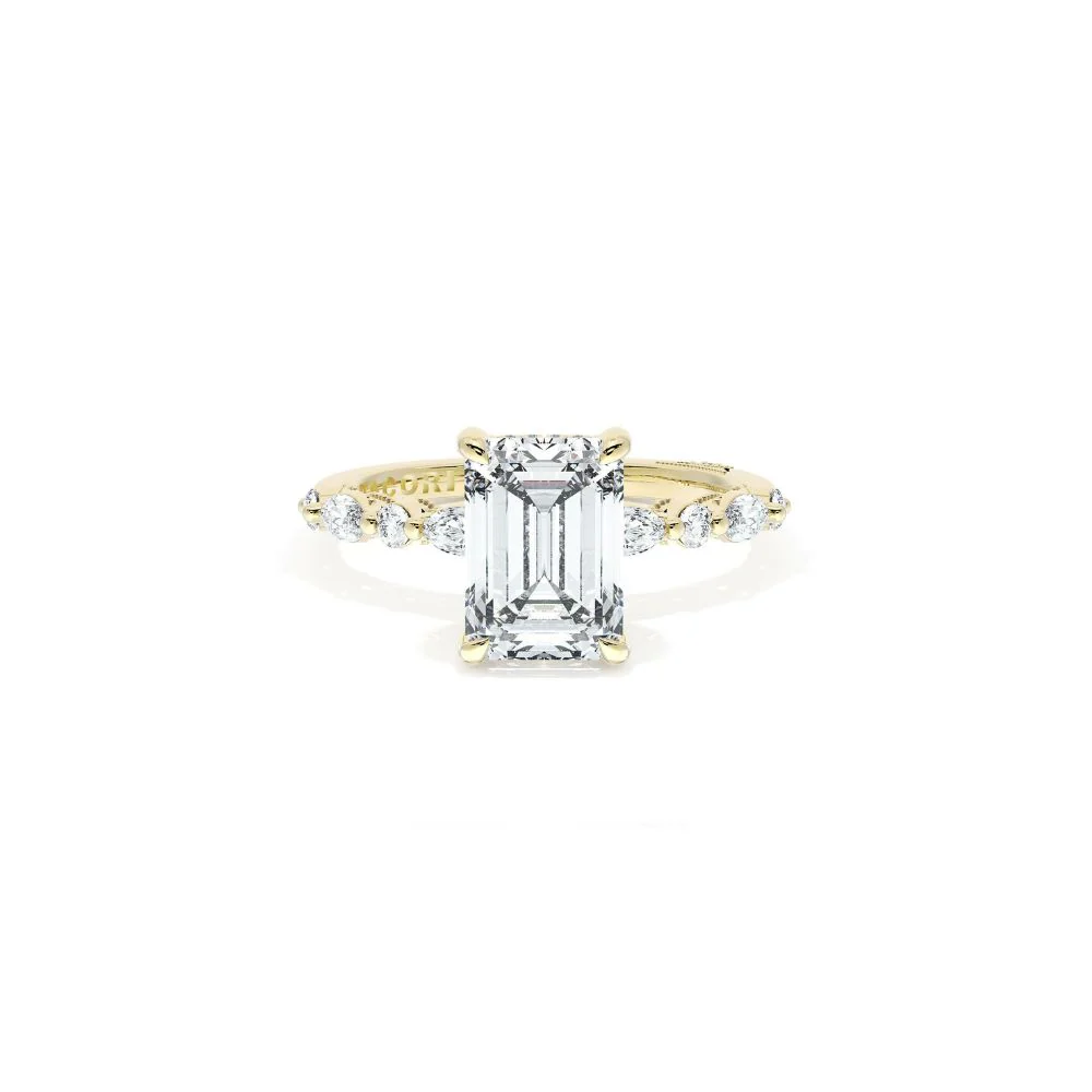 Sculpted Crescent Solitaire Engagement Ring with Alternating Marquise & Round Diamond Band - Image 9