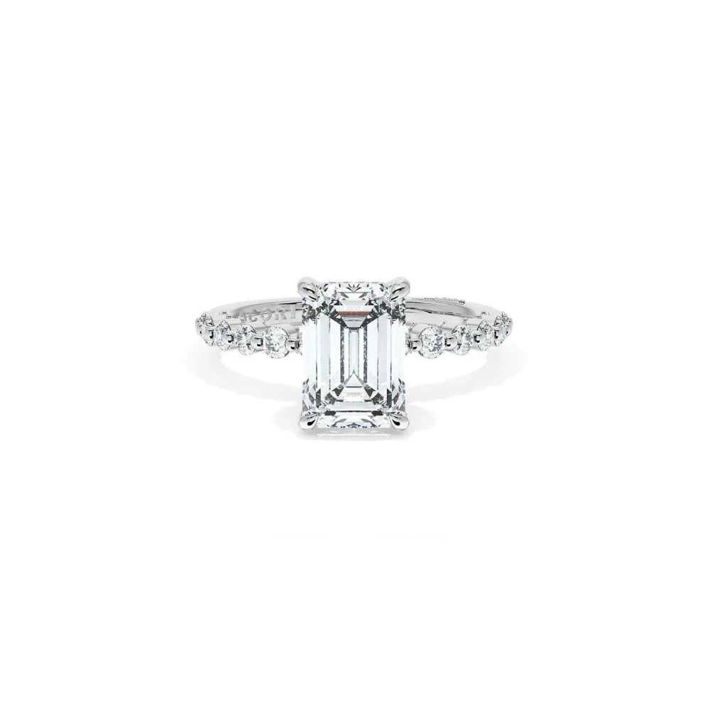 Sculpted Crescent Solitaire Engagement Ring with Round Diamond Band - Image 11