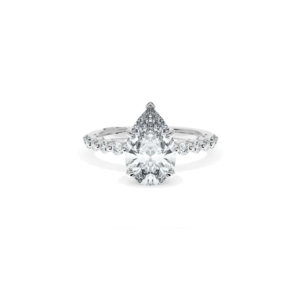 Sculpted Crescent Solitaire Engagement Ring with Round Diamond Band - Image 13