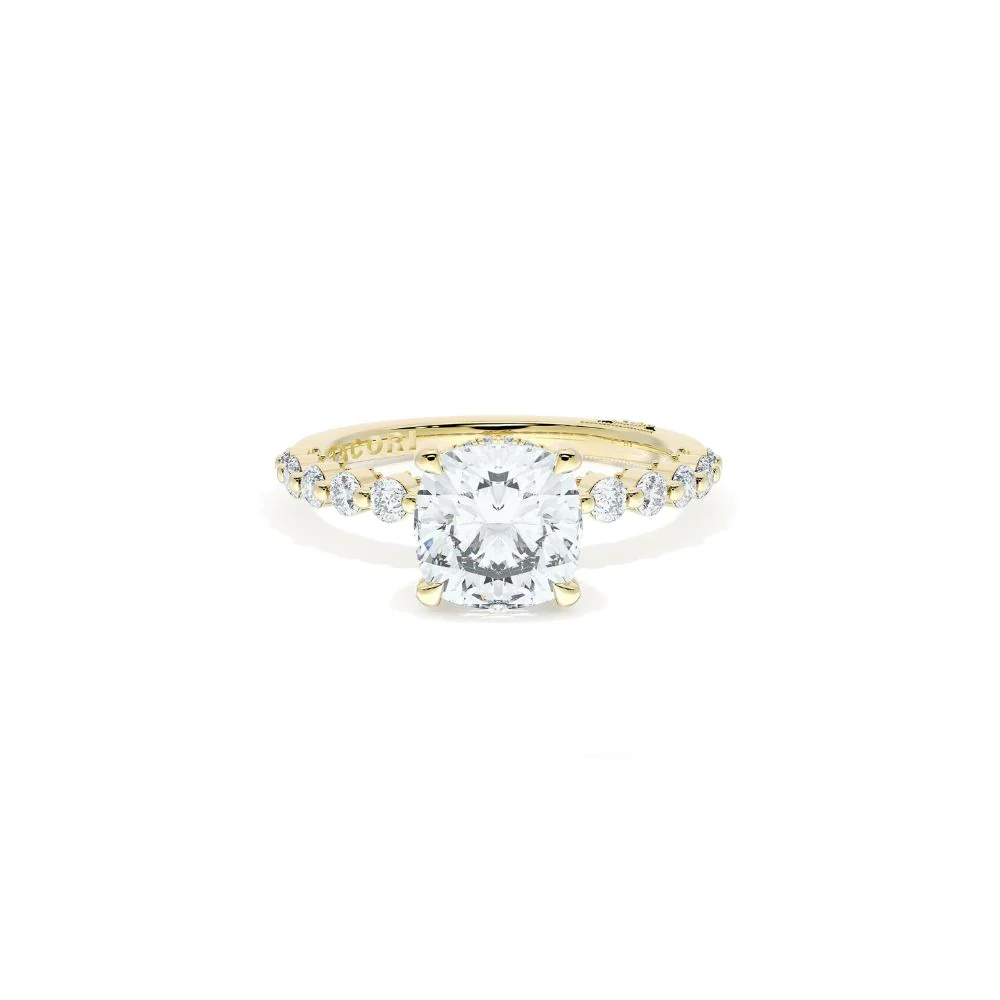 Sculpted Crescent Solitaire Engagement Ring with Round Diamond Band - Image 15