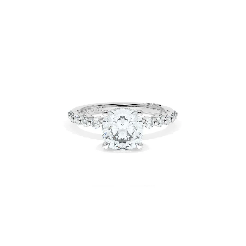 Sculpted Crescent Solitaire Engagement Ring with Round Diamond Band - Image 16