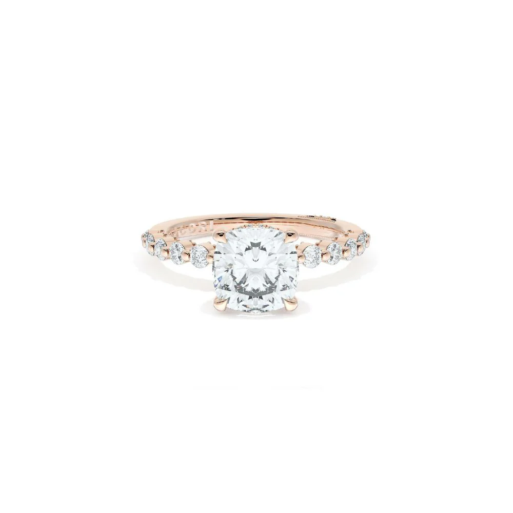 Sculpted Crescent Solitaire Engagement Ring with Round Diamond Band - Image 17