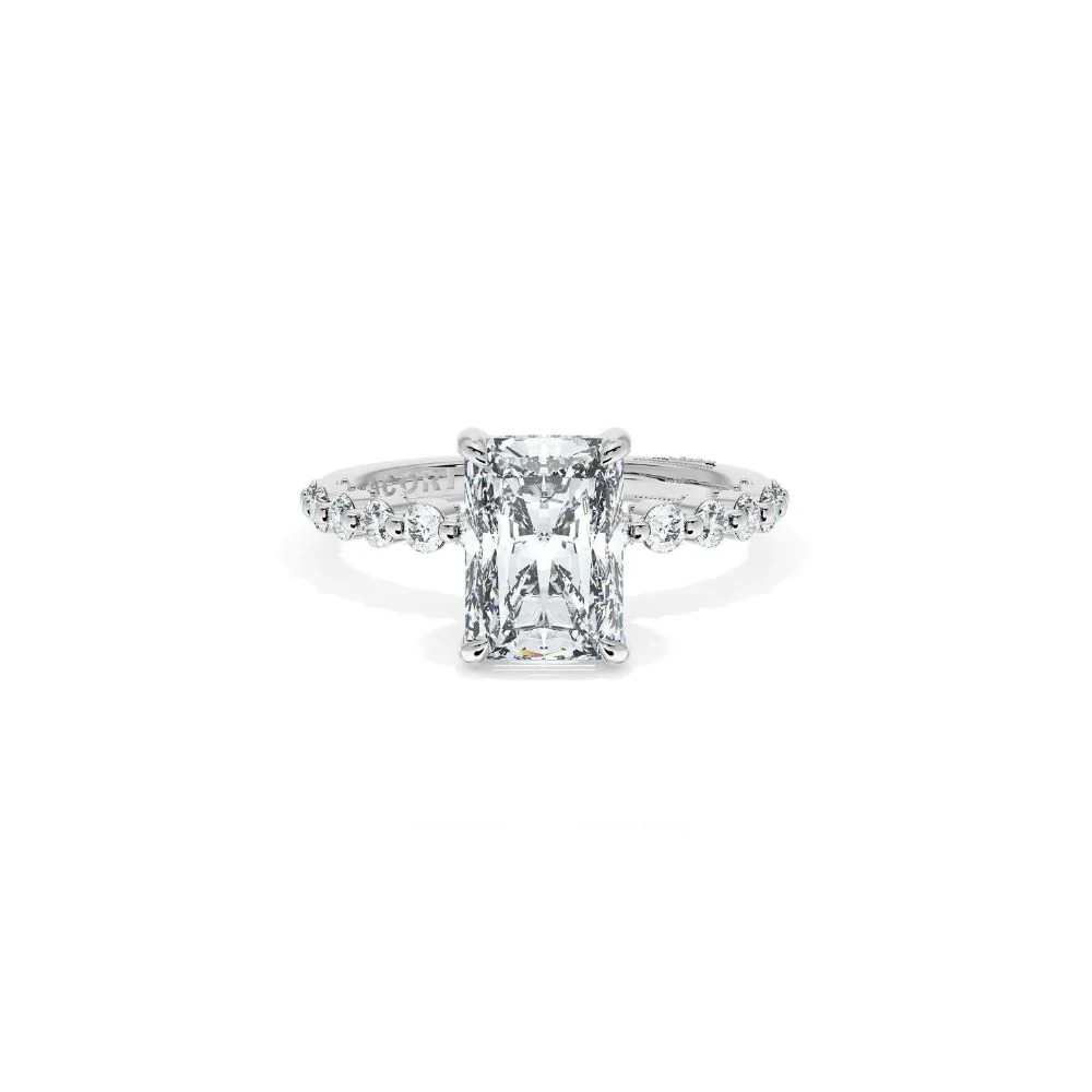 Sculpted Crescent Solitaire Engagement Ring with Round Diamond Band - Image 19