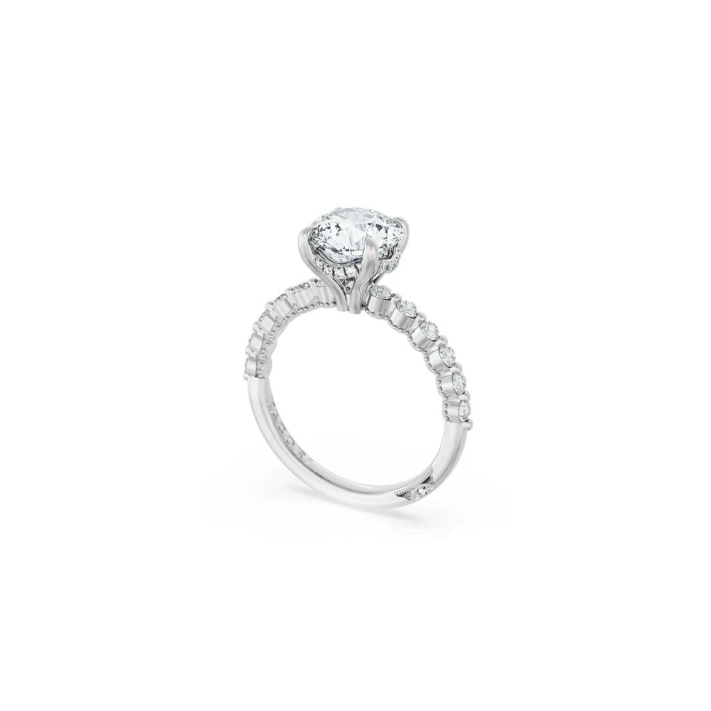 Sculpted Crescent Solitaire Engagement Ring with Round Diamond Band - Image 2
