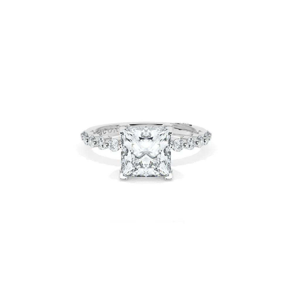 Sculpted Crescent Solitaire Engagement Ring with Round Diamond Band - Image 22