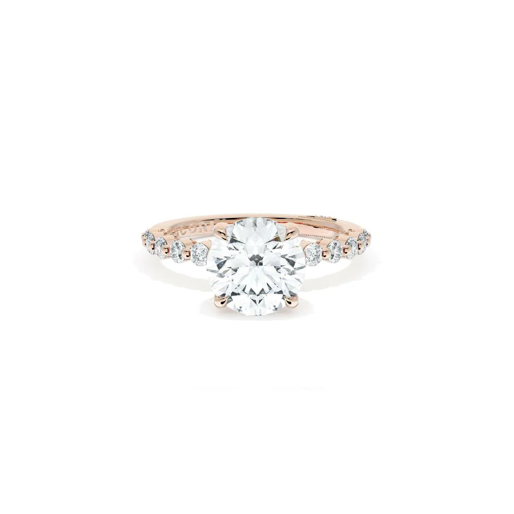 Sculpted Crescent Solitaire Engagement Ring with Round Diamond Band - Image 4