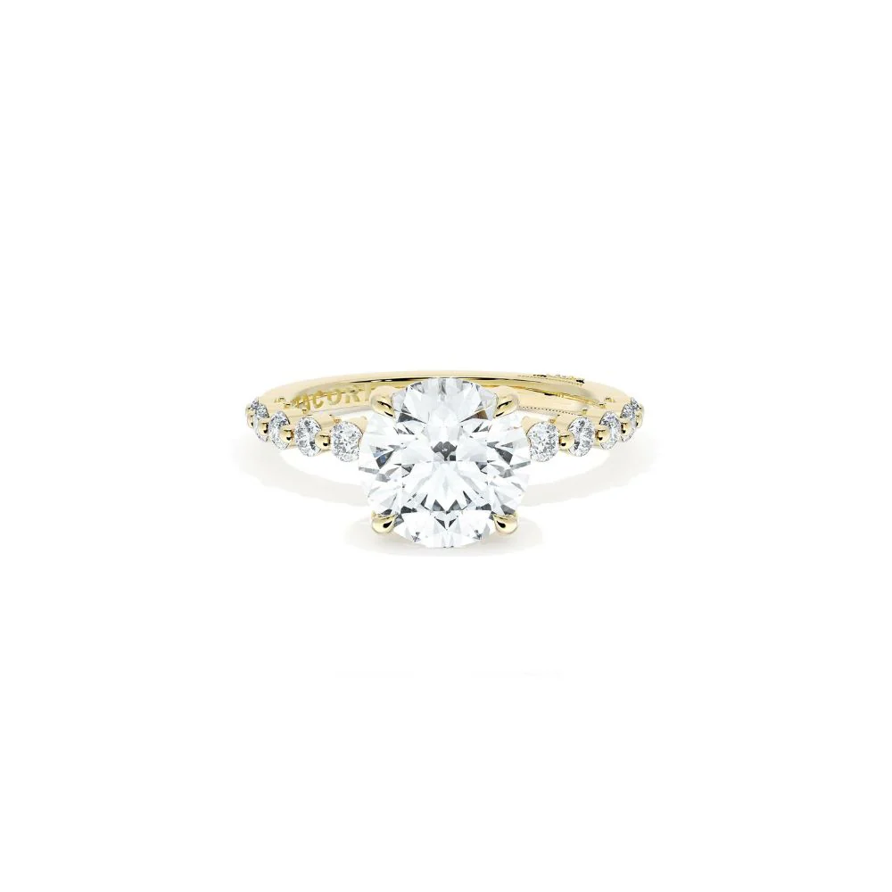 Sculpted Crescent Solitaire Engagement Ring with Round Diamond Band - Image 5