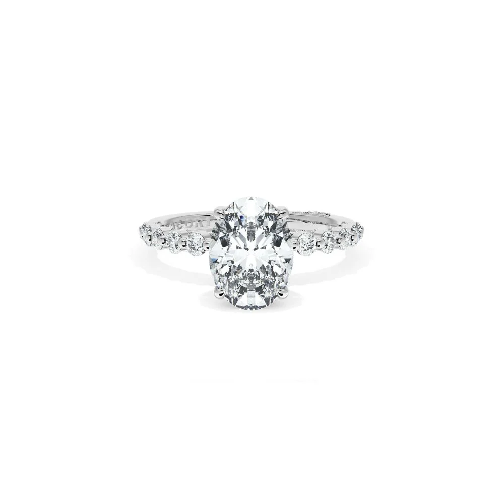 Sculpted Crescent Solitaire Engagement Ring with Round Diamond Band - Image 6