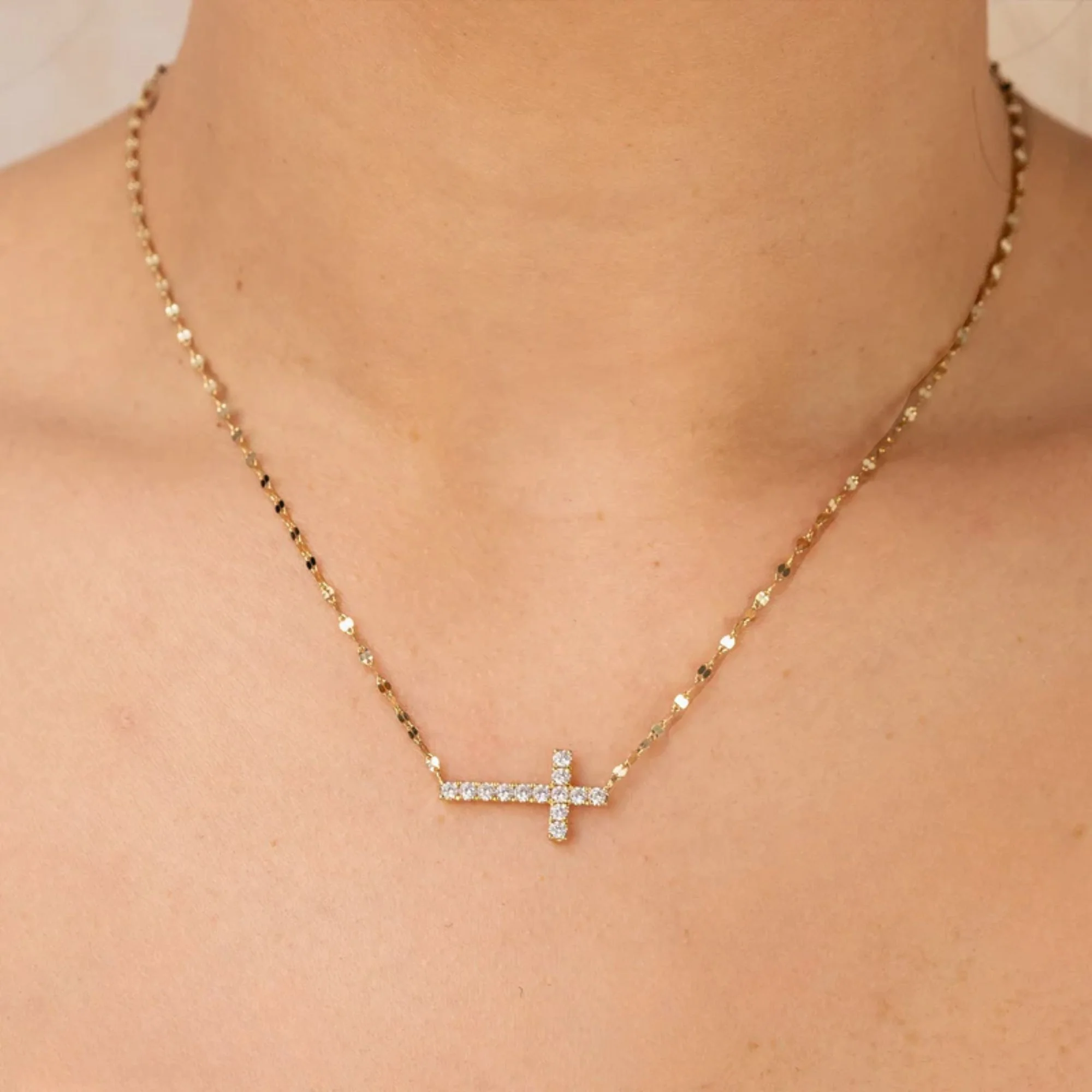 Sideway Diamond Cross Necklace - Image 2