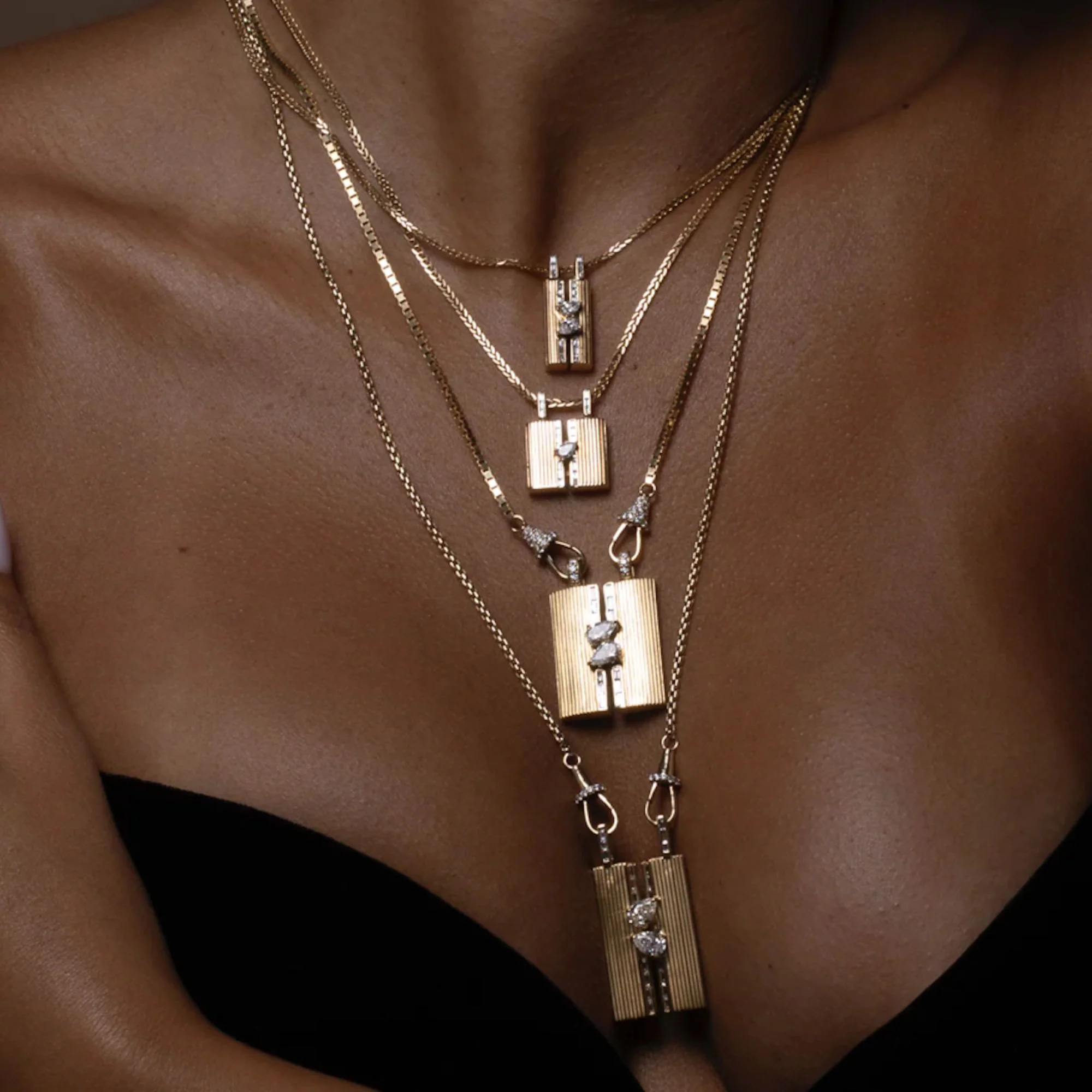 Small Blade Double Pear Diamond Pendant Necklace - Image 3