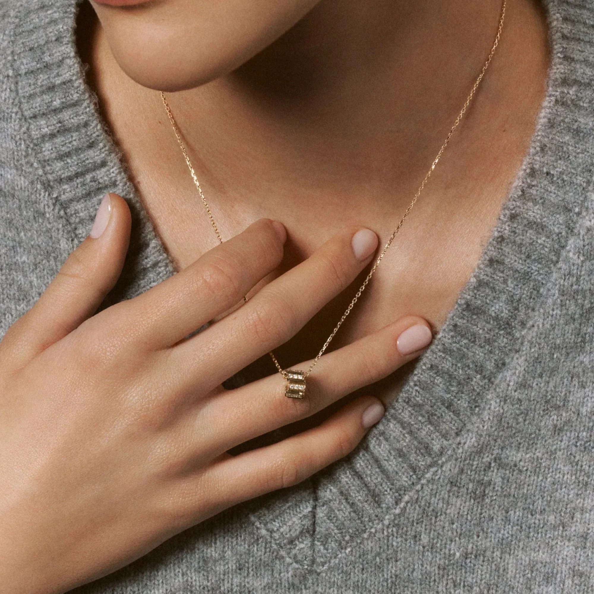 Small Pavé Diamond Edge Necklace - Image 2