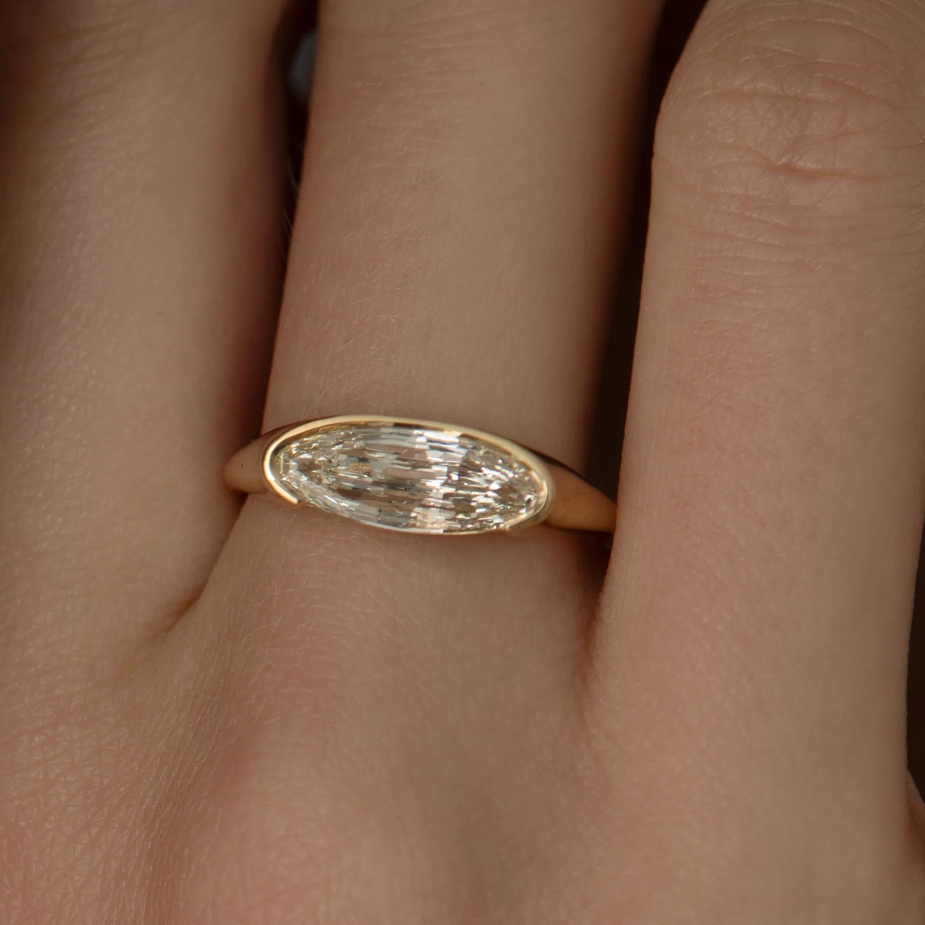 Solitaire Diamond Ring in Elongated Moval Cut - Image 3