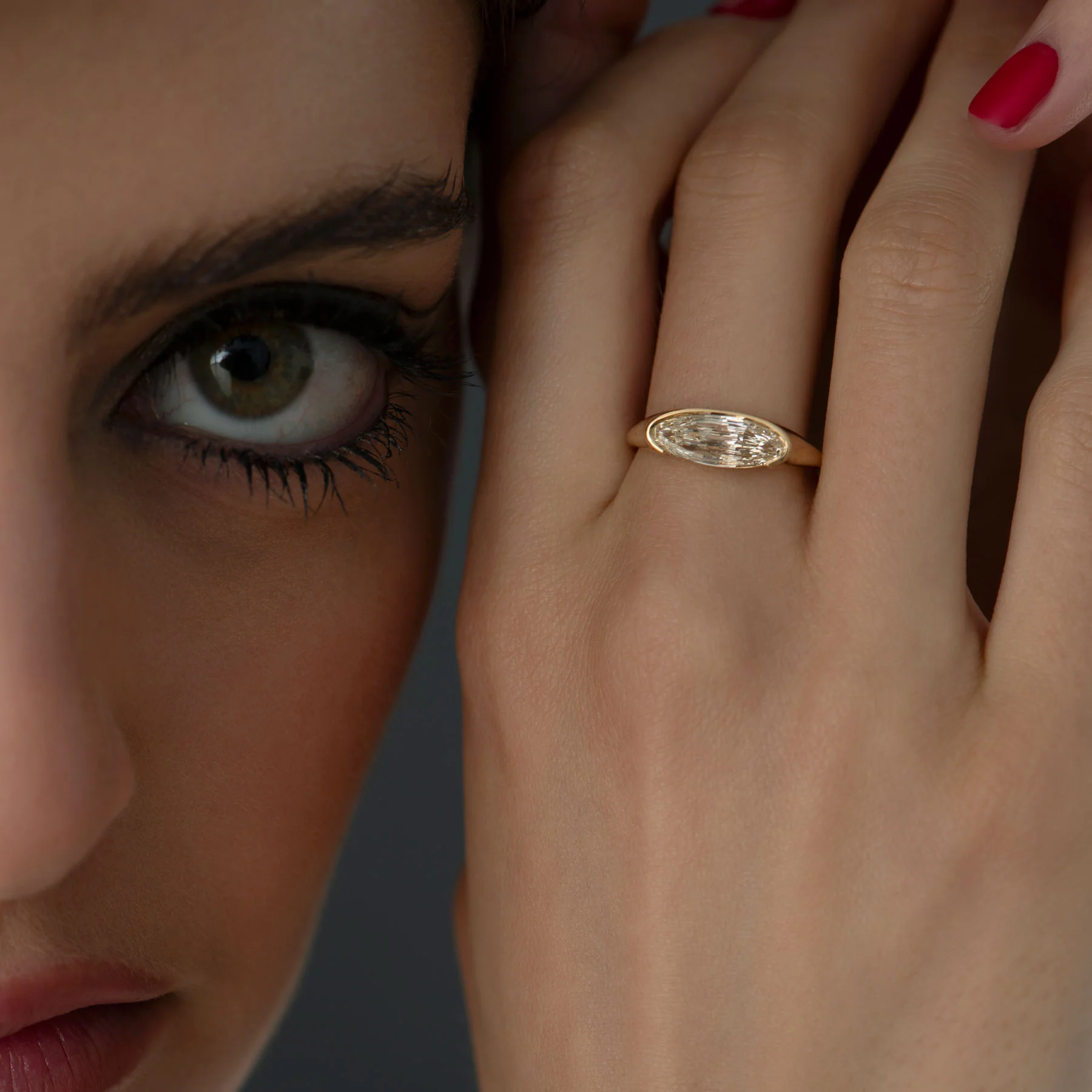 Solitaire Diamond Ring in Elongated Moval Cut - Image 4
