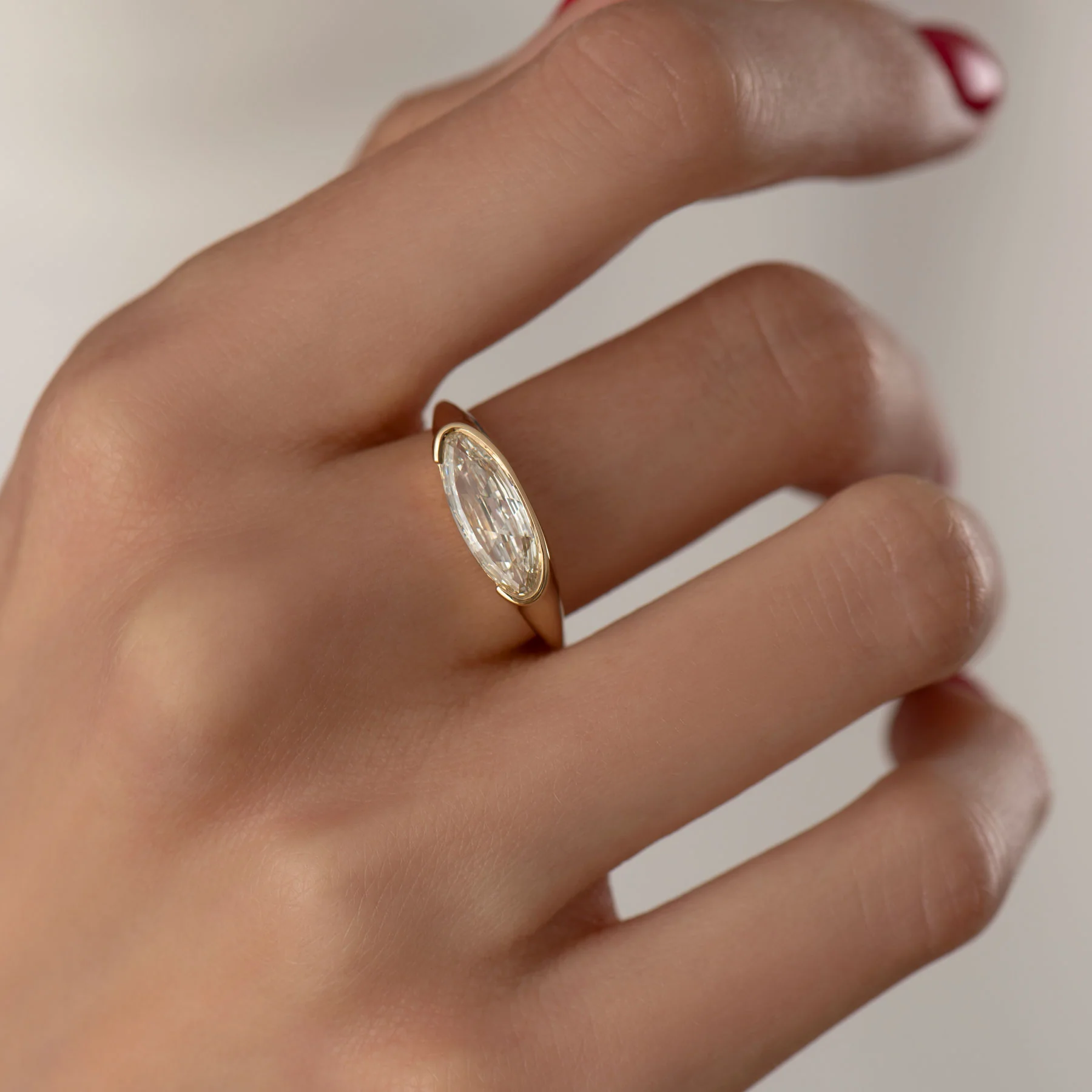 Solitaire Diamond Ring in Elongated Moval Cut - Image 5