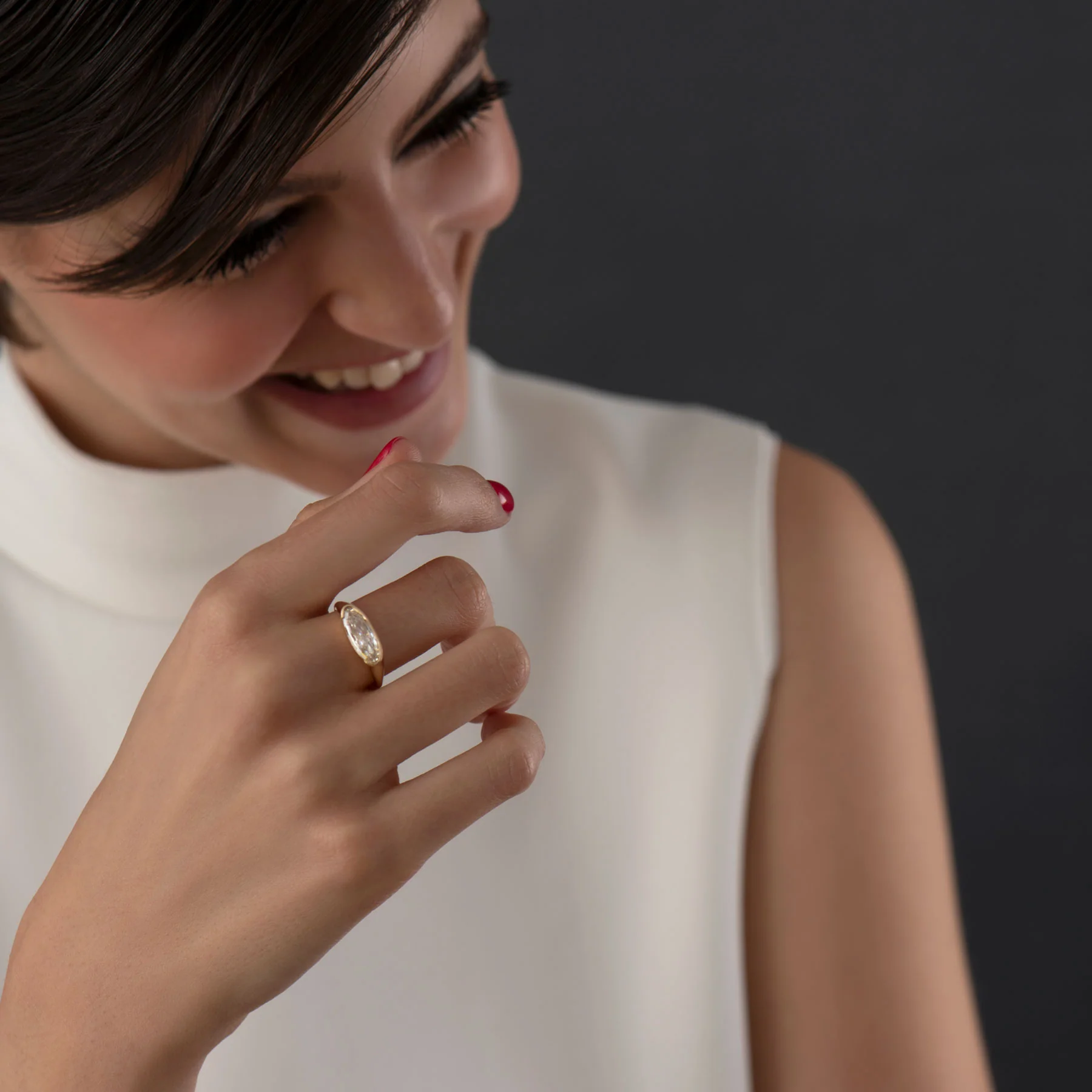 Solitaire Diamond Ring in Elongated Moval Cut - Image 6