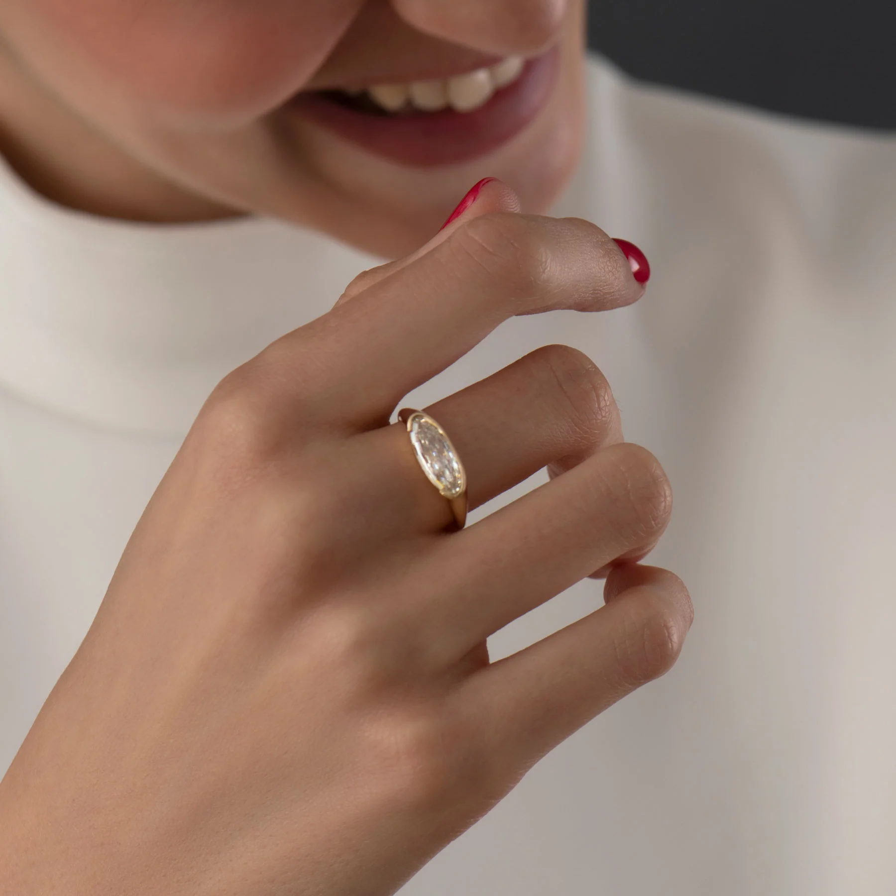 Solitaire Diamond Ring in Elongated Moval Cut - Image 8