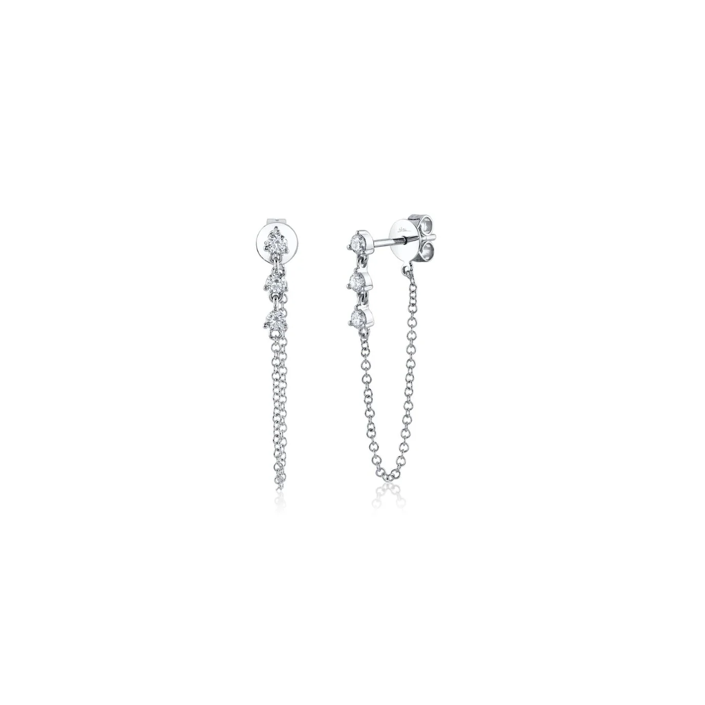 Three Diamond Drop Chain Earrings - Image 3