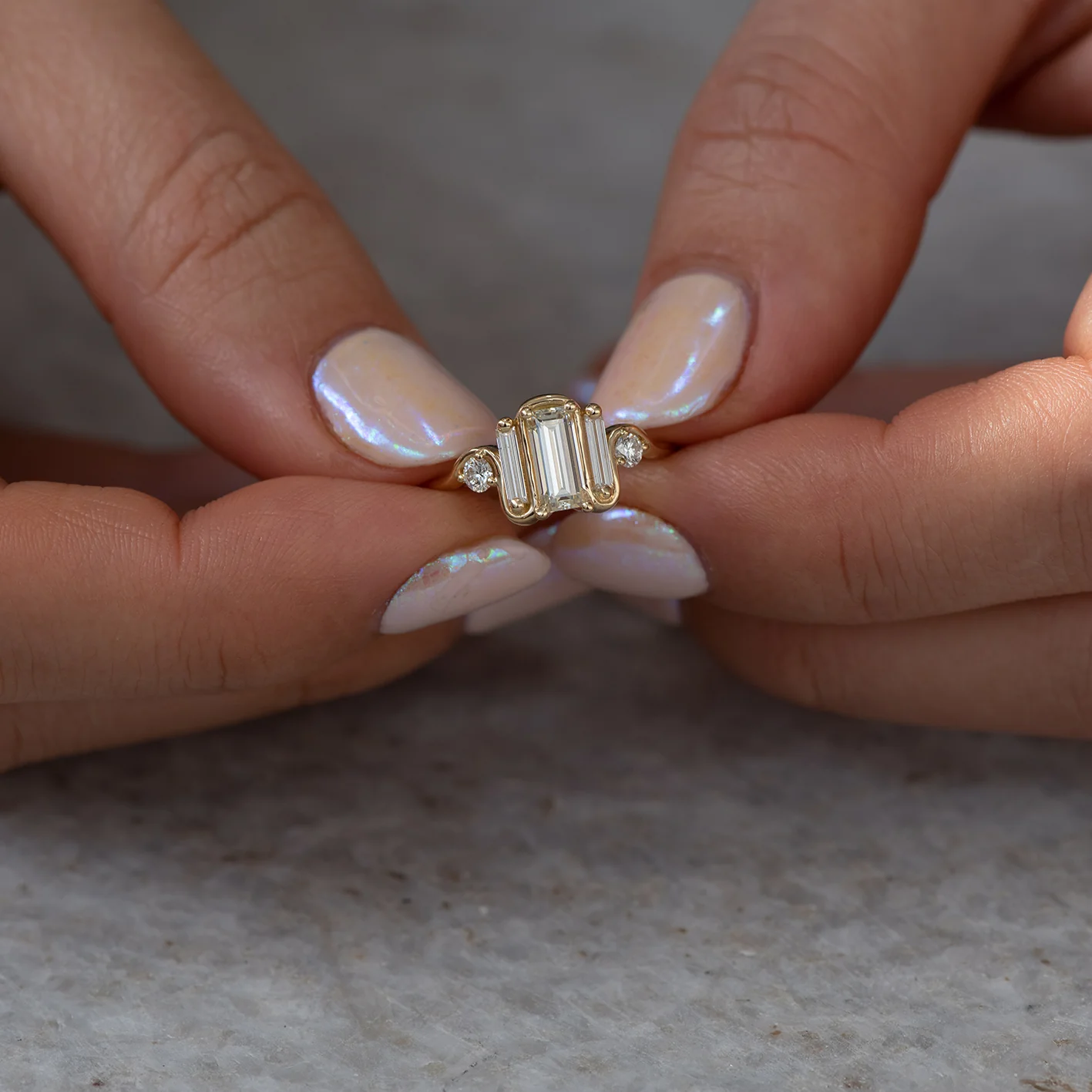 Triple Baguette Diamond Wave Engagement Ring - Image 7