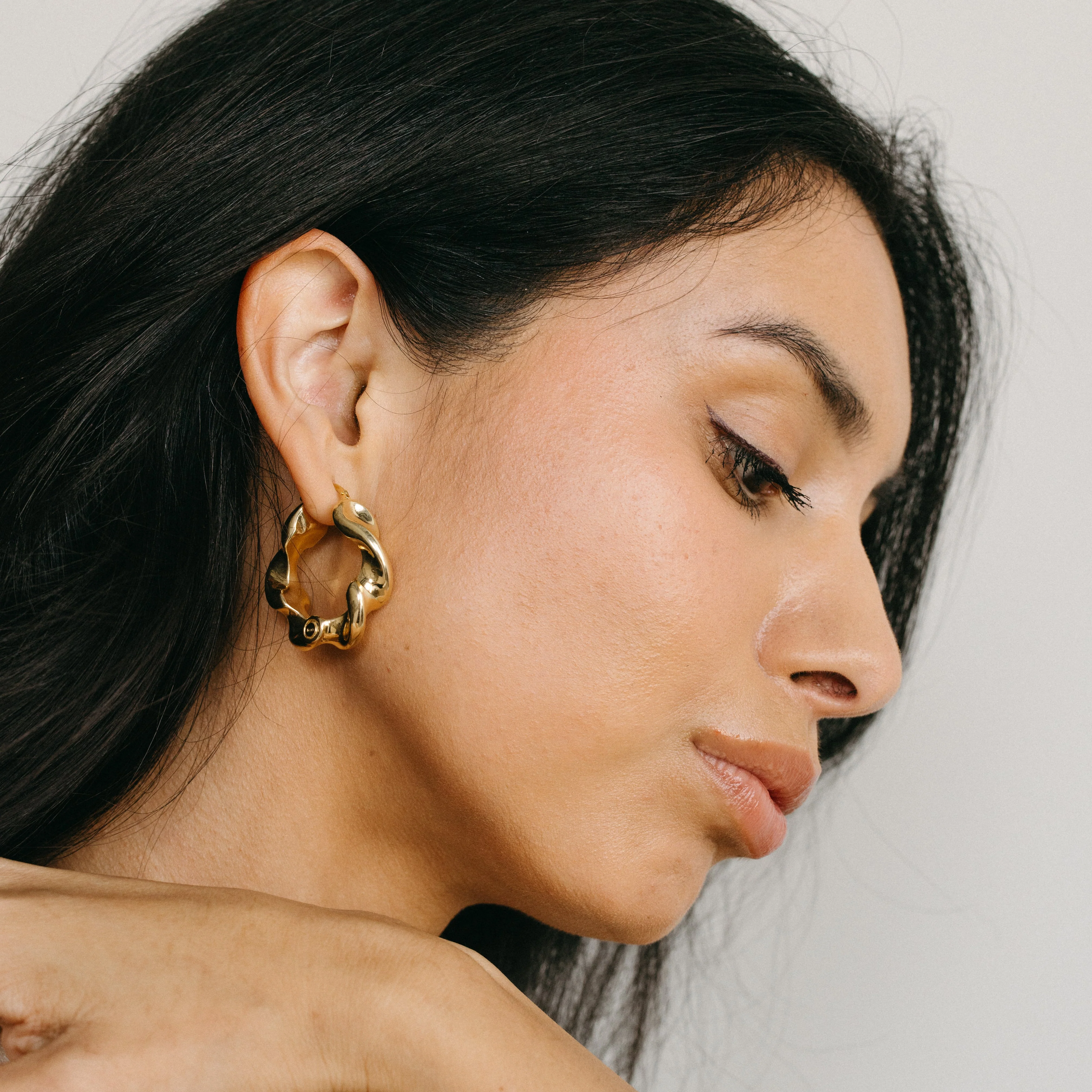 Wide Twist Puff Hoop Earrings - Image 2