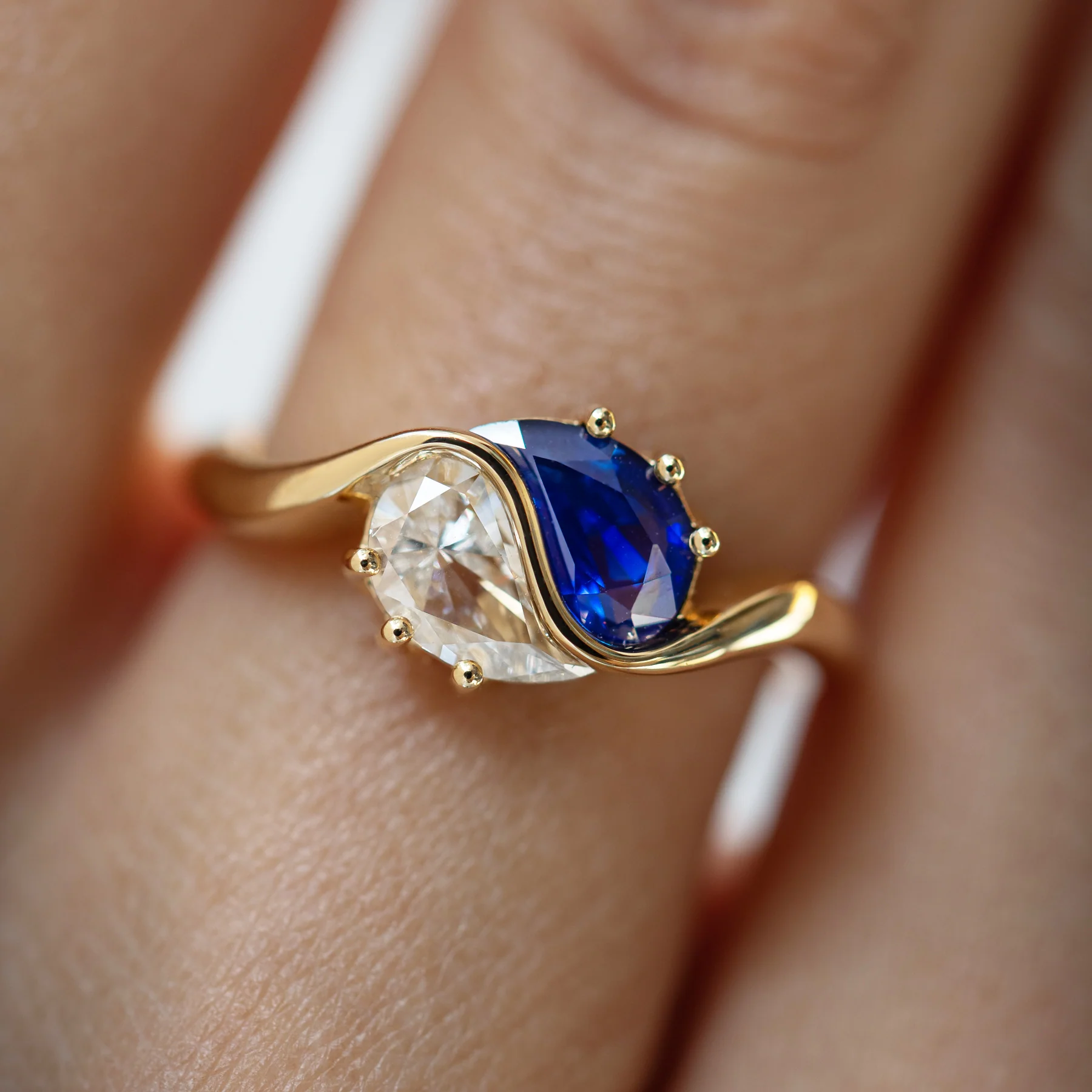 Yin Yang Blue Sapphire & Diamond Engagement Ring - Image 2