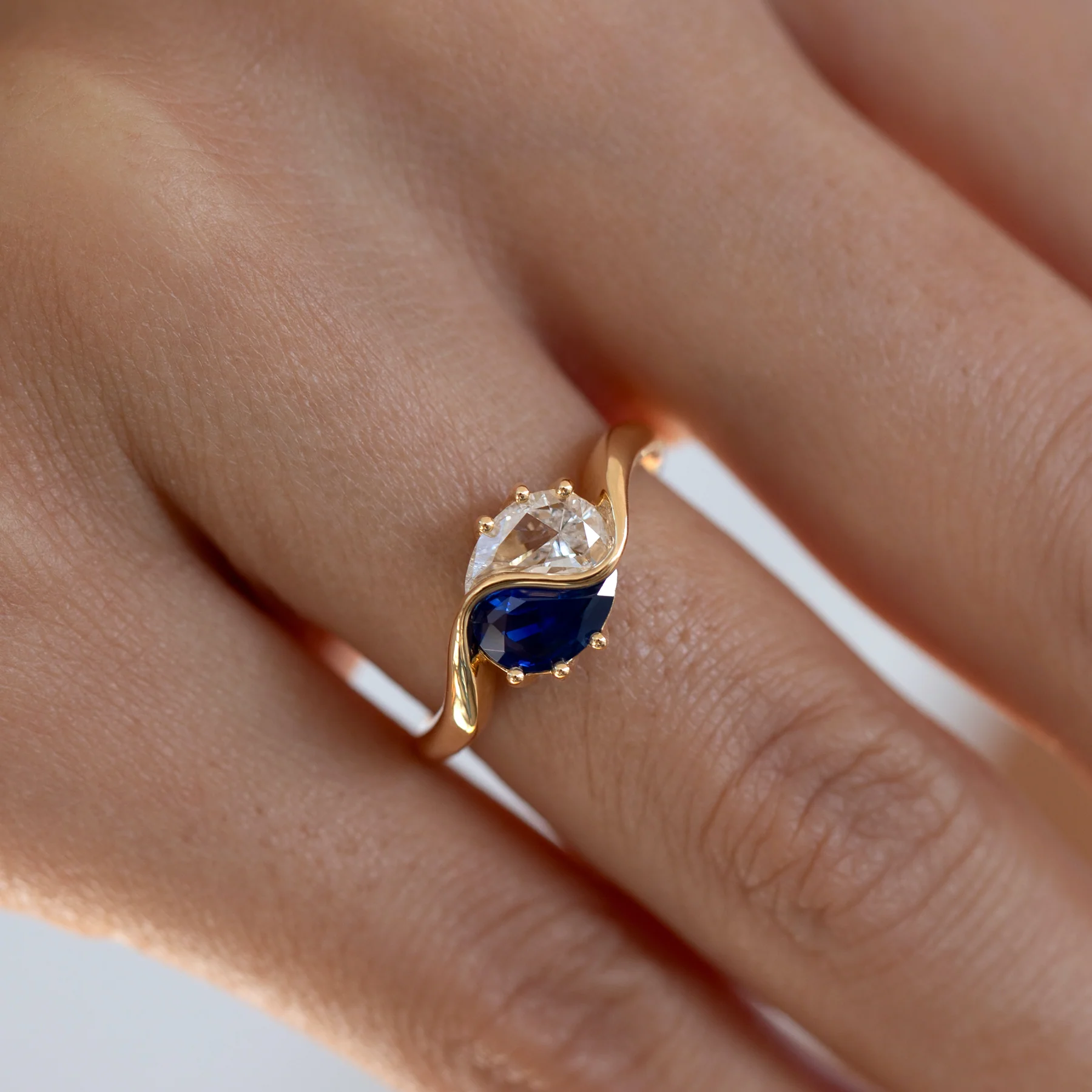 Yin Yang Blue Sapphire & Diamond Engagement Ring - Image 3