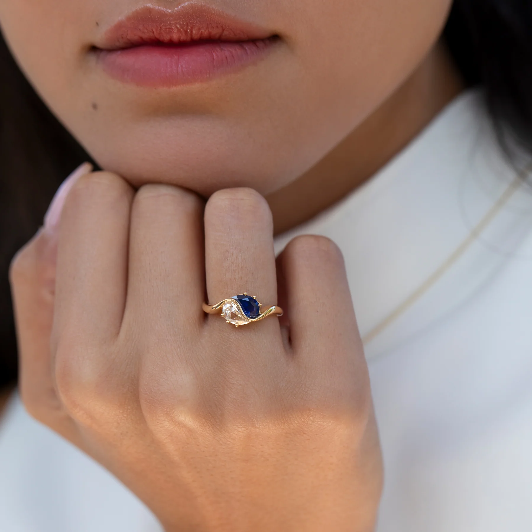 Yin Yang Blue Sapphire & Diamond Engagement Ring - Image 4