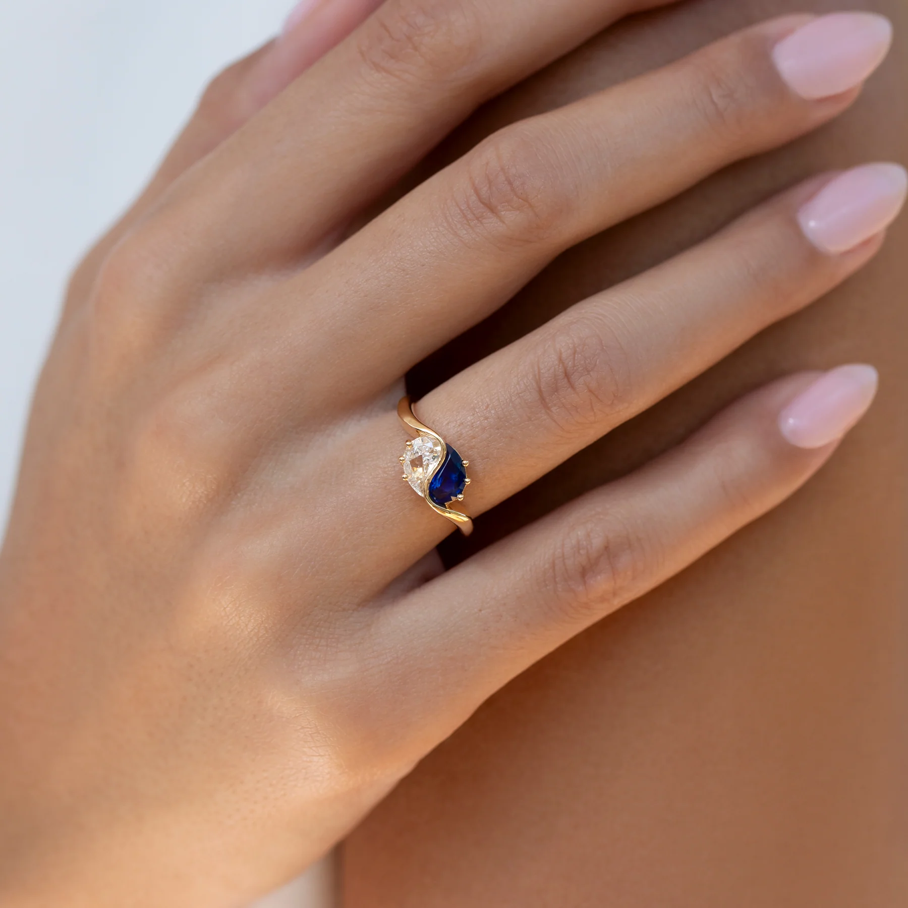 Yin Yang Blue Sapphire & Diamond Engagement Ring - Image 5